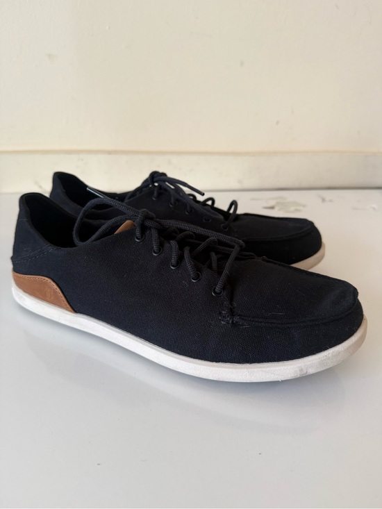 Olukai Shoes Mens Black Manoa Lace Up Canvas Surf Beach Boat Sneakers BOHO SZ 9 main image 4